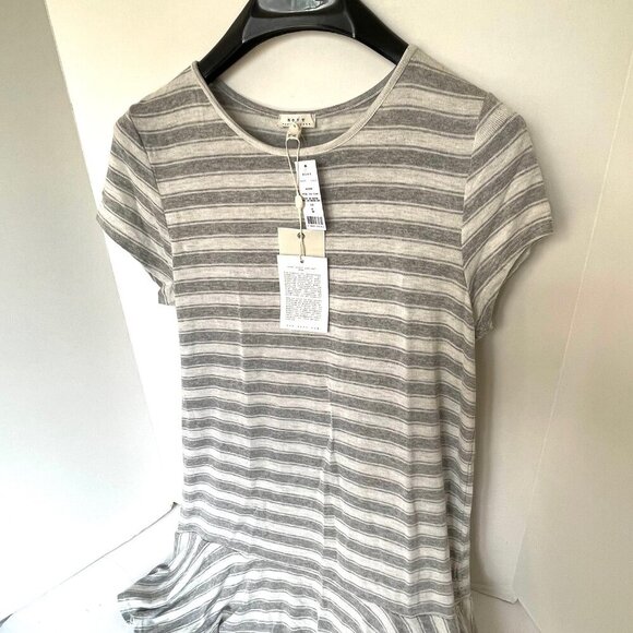 Soft Joie Alcyone Mini Dress Large Gray Short Sleeve Striped Jersey Drop Waist - Picture 4 of 8